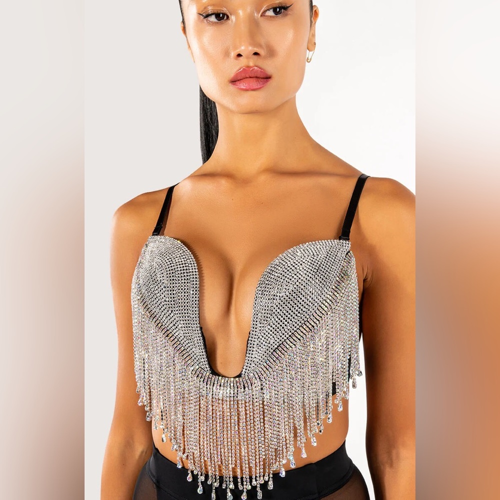 AKIRA | Carnivale Rhinestone Fringe Bra Top